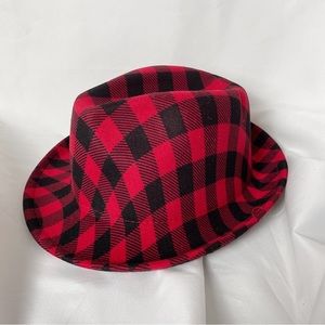 Plaid print red black jazz hat
